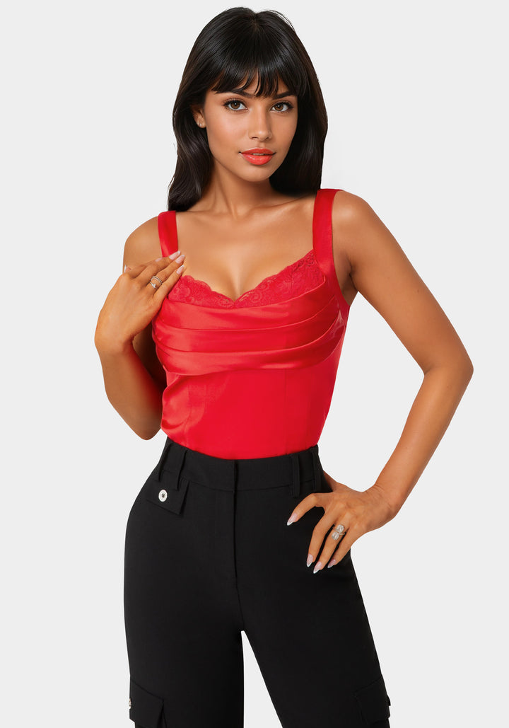 Front View-Front Drape Corset Top-Tango Red