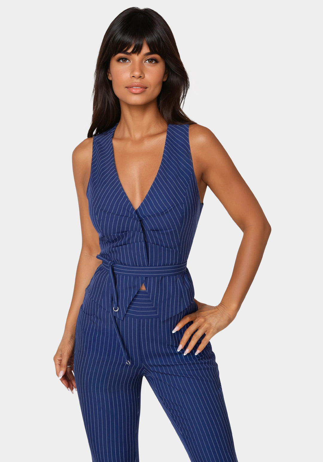 Front view - Tailored Stripe Vest - Blue Intention Pinstripe