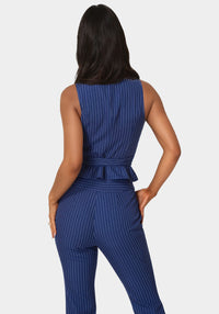 Back view - Tailored Stripe Vest - Blue Intention Pinstripe