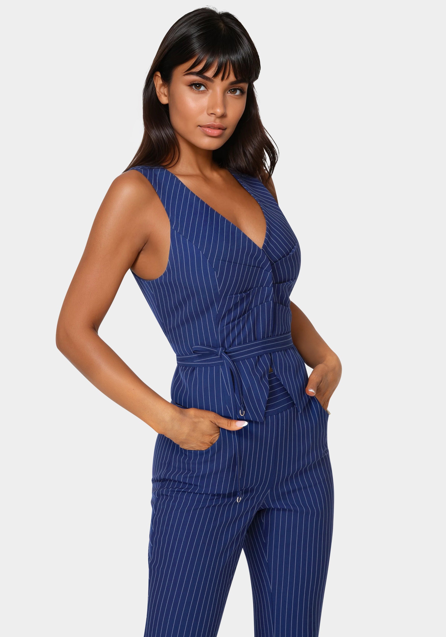 Side view - Tailored Stripe Vest - Blue Intention Pinstripe
