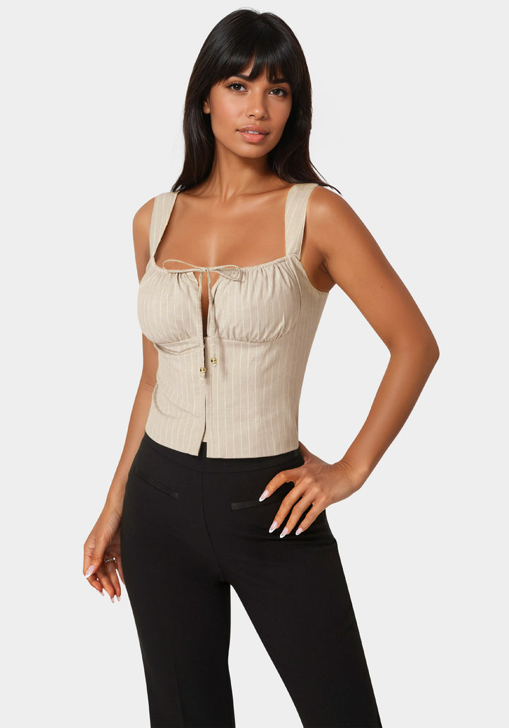Front view - Stripe Corset Top - Bare Affair Pinstripe