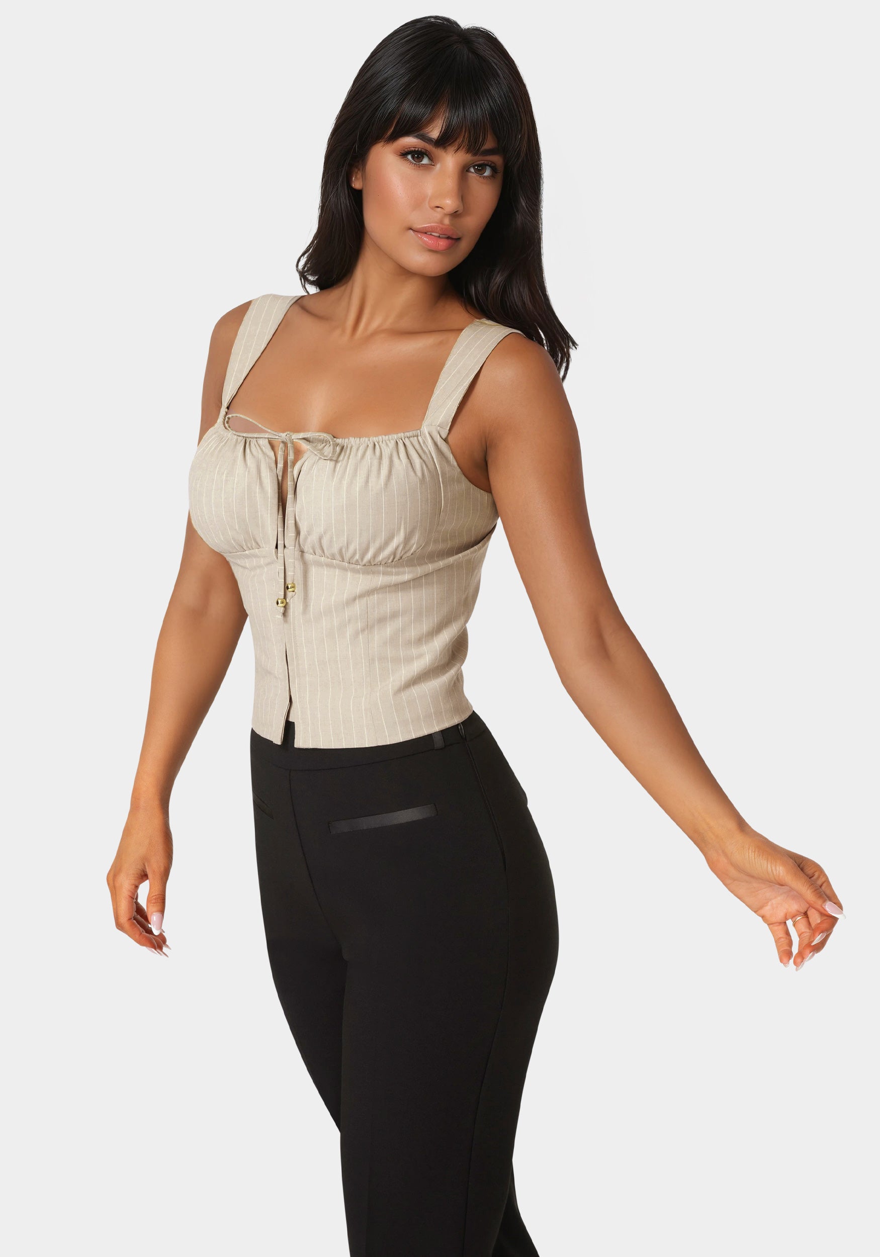 【ℳ♡ 】Bebe ribbon set tops beige Stripe Corset Top – bebe