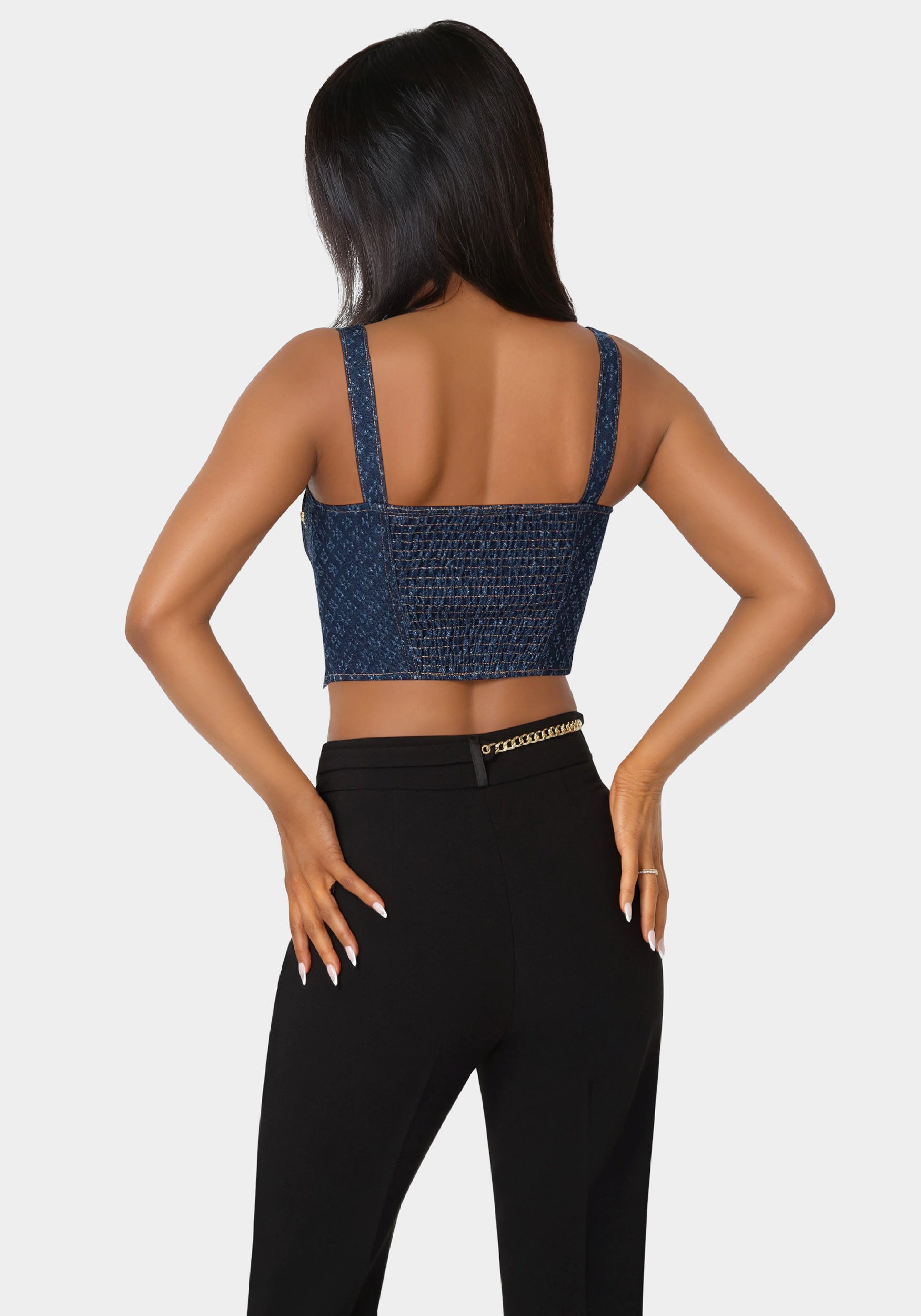 Back view - Textured Denim Bustier - Dark Blue Wash