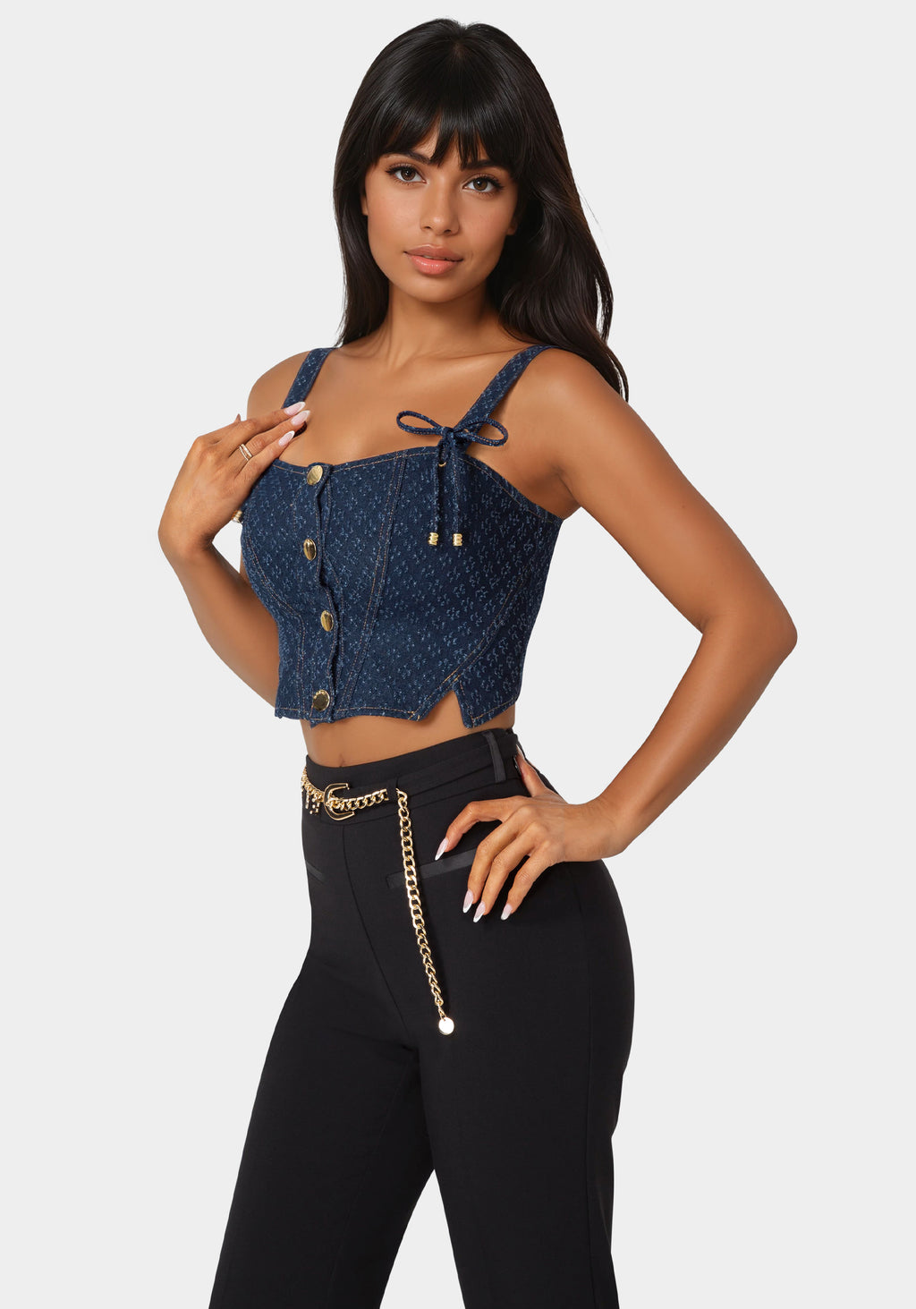 Additional view - Textured Denim Bustier - Dark Blue Wash