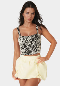 Detail View-Crochet Embroidery Ecorset Top-Blk/Butter Cream