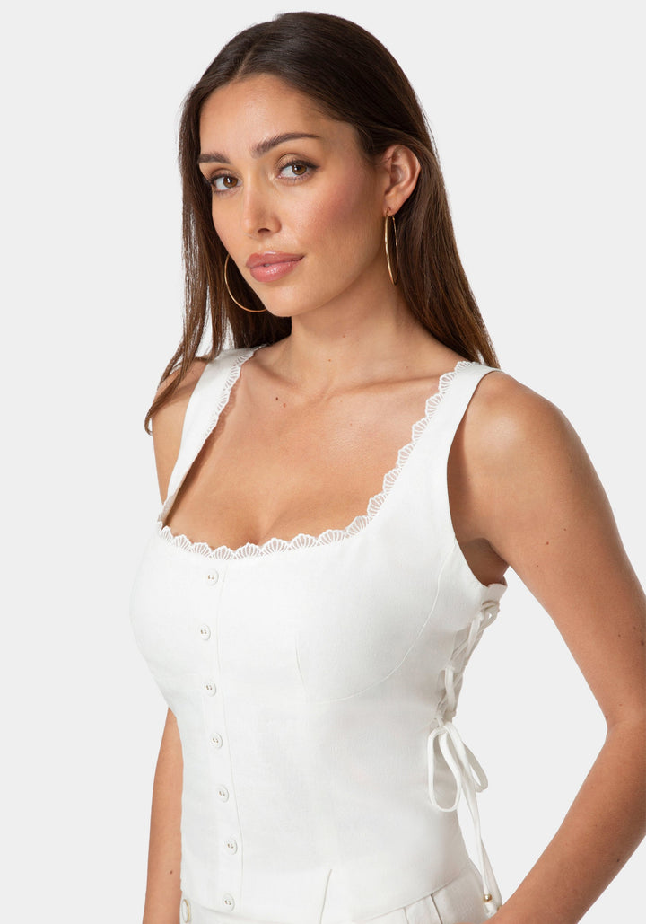 Other View-Lace Up Linen Top-WHITE ALYSSUM