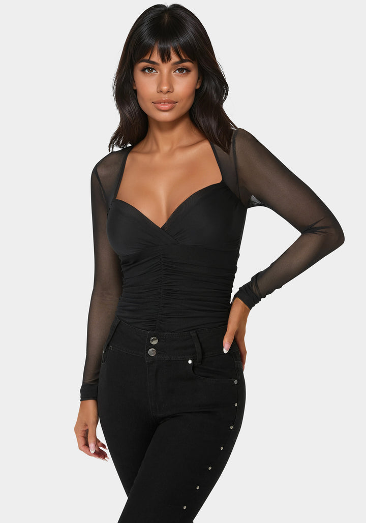 Shirred Mesh Bodysuit