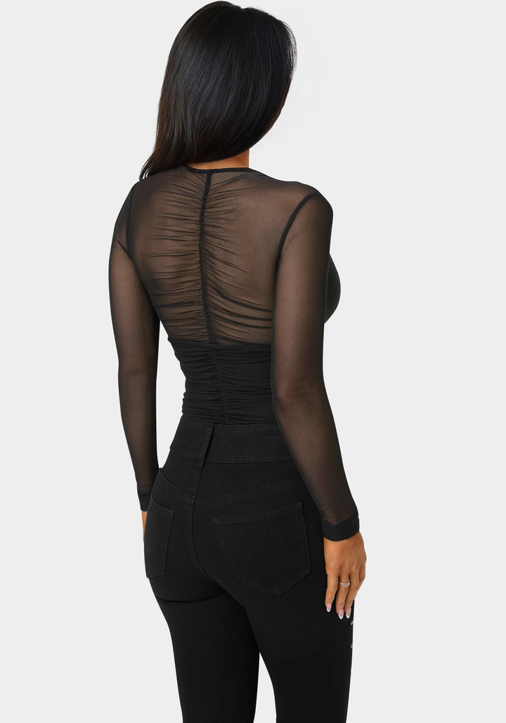 Shirred Mesh Bodysuit