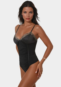 Side View-Satin Lace Bodysuit-Black