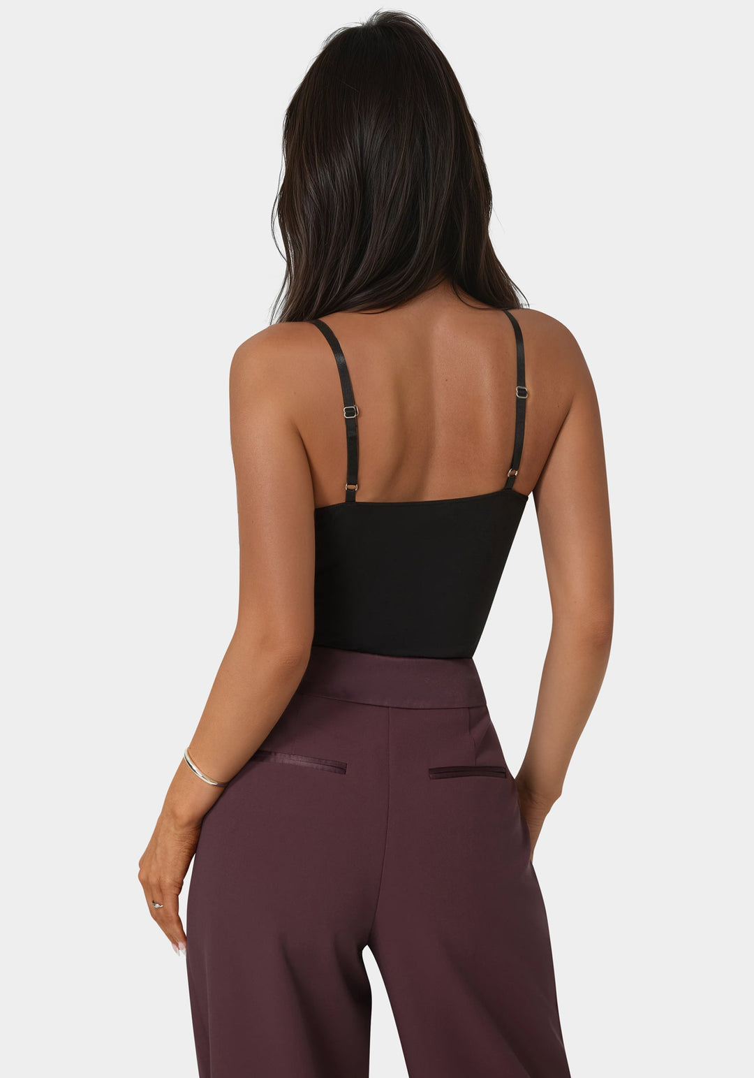 Back View-Satin Lace Bodysuit-Black