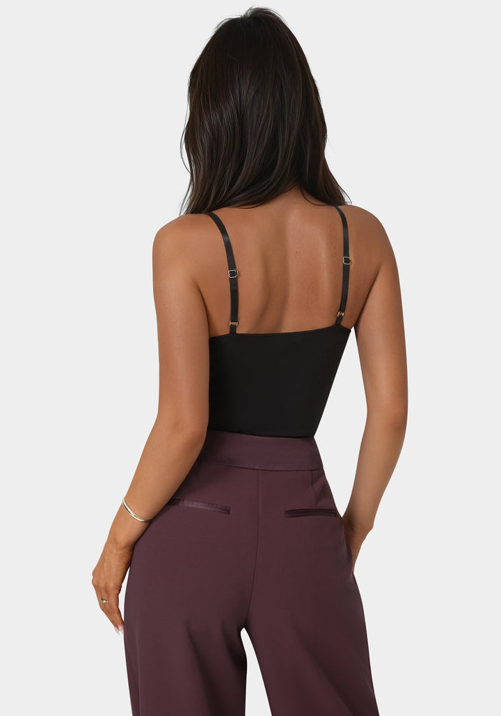 Back View-Satin Lace Bodysuit-Black