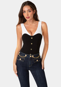 Front View-CONTOUR SHAPE BODYSUIT-BLACK/WHITE