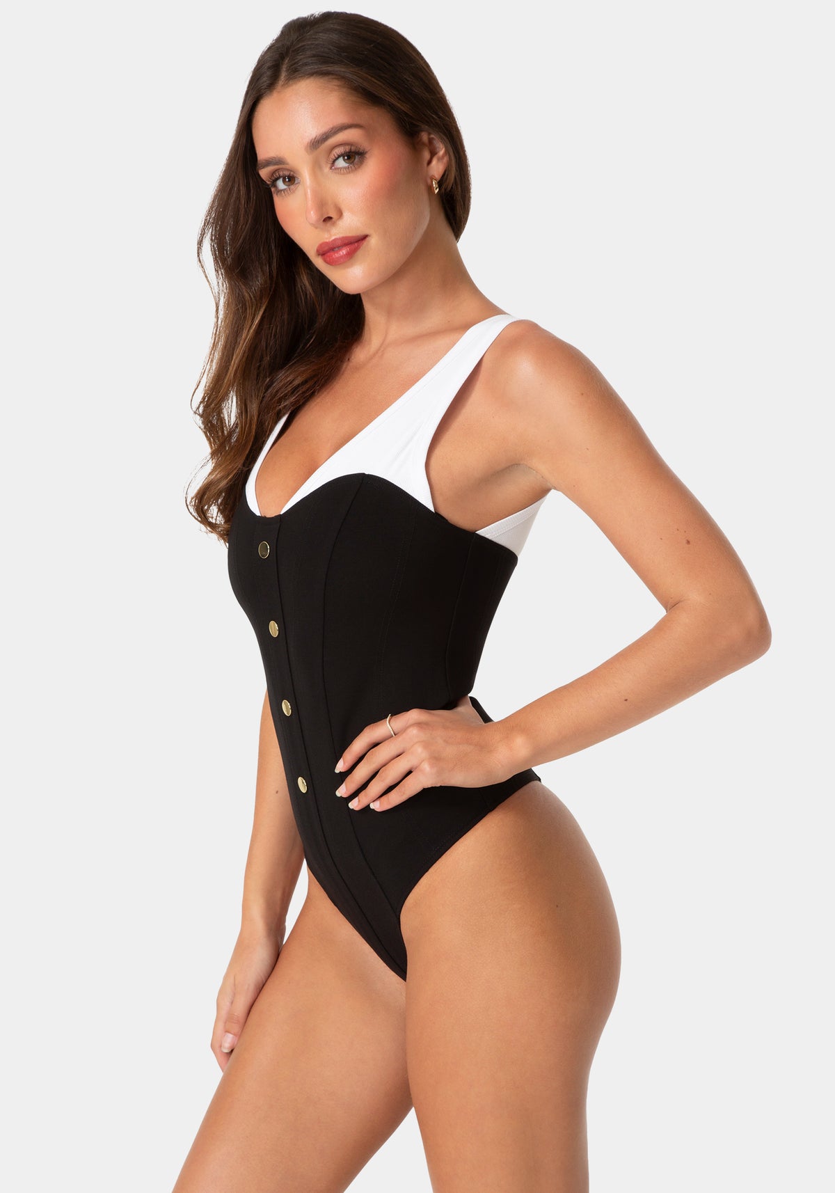 Side View-CONTOUR SHAPE BODYSUIT-BLACK/WHITE