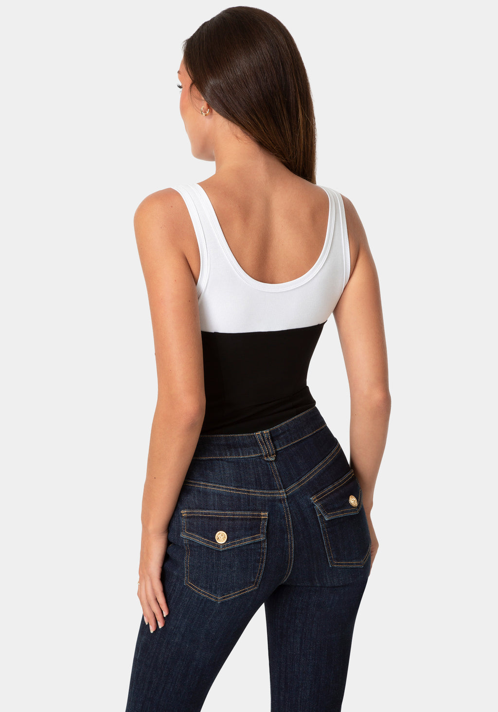 Back View-CONTOUR SHAPE BODYSUIT-BLACK/WHITE