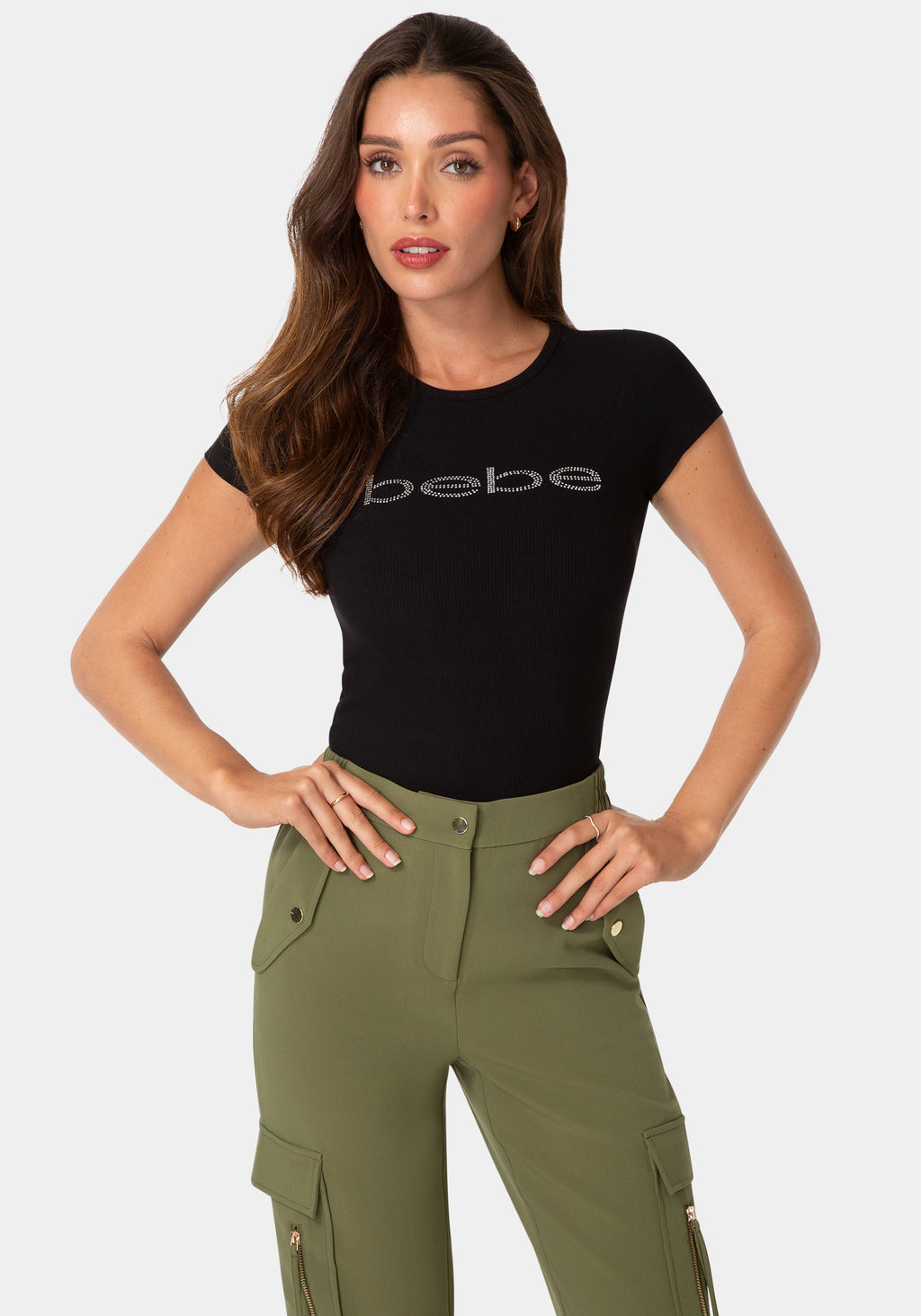 Front View-SHORT SLEEVE BABY BEBE LOGO TEE-BLACK