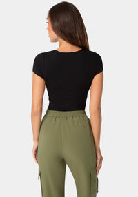 Back View-SHORT SLEEVE BABY BEBE LOGO TEE-BLACK
