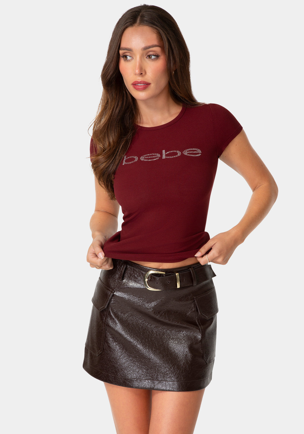 Detail View-SHORT SLEEVE BABY BEBE LOGO TEE-CABERNET