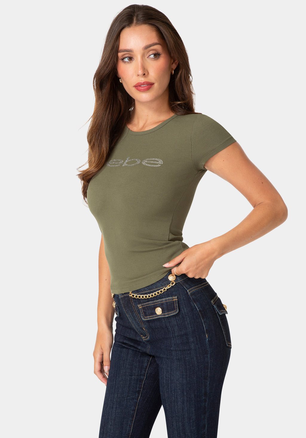 Side View-SHORT SLEEVE BABY BEBE LOGO TEE-VELVET GREEN