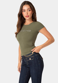 Side View-SHORT SLEEVE BABY BEBE LOGO TEE-VELVET GREEN