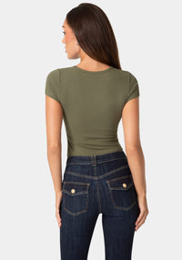 Back View-SHORT SLEEVE BABY BEBE LOGO TEE-VELVET GREEN