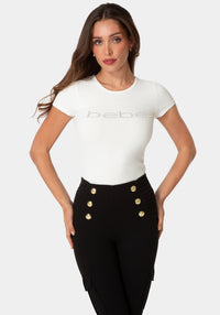 Front View-SHORT SLEEVE BABY BEBE LOGO TEE-WHITE ALYSSUM