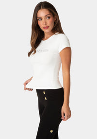 Side View-SHORT SLEEVE BABY BEBE LOGO TEE-WHITE ALYSSUM