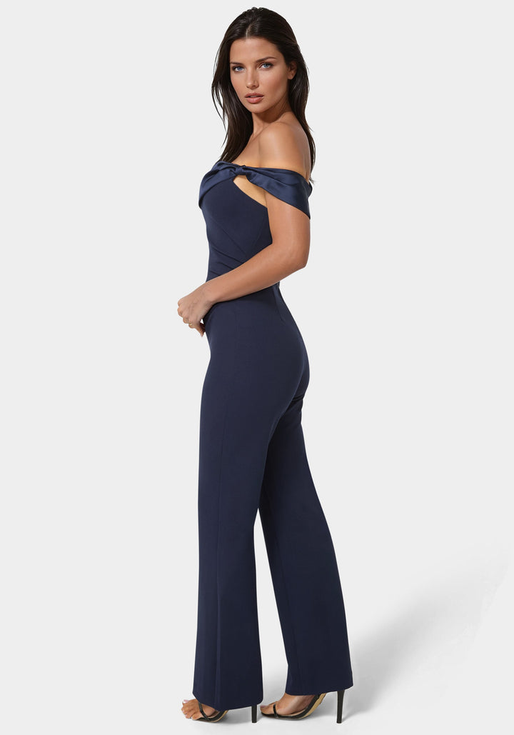 Side View-Off Shoulder Straight Leg Jumpsuit-Navy Iris
