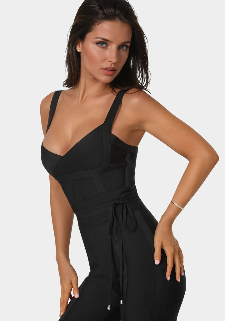 Side View-Bandage Knit Sleeveless Catsuit-BLACK