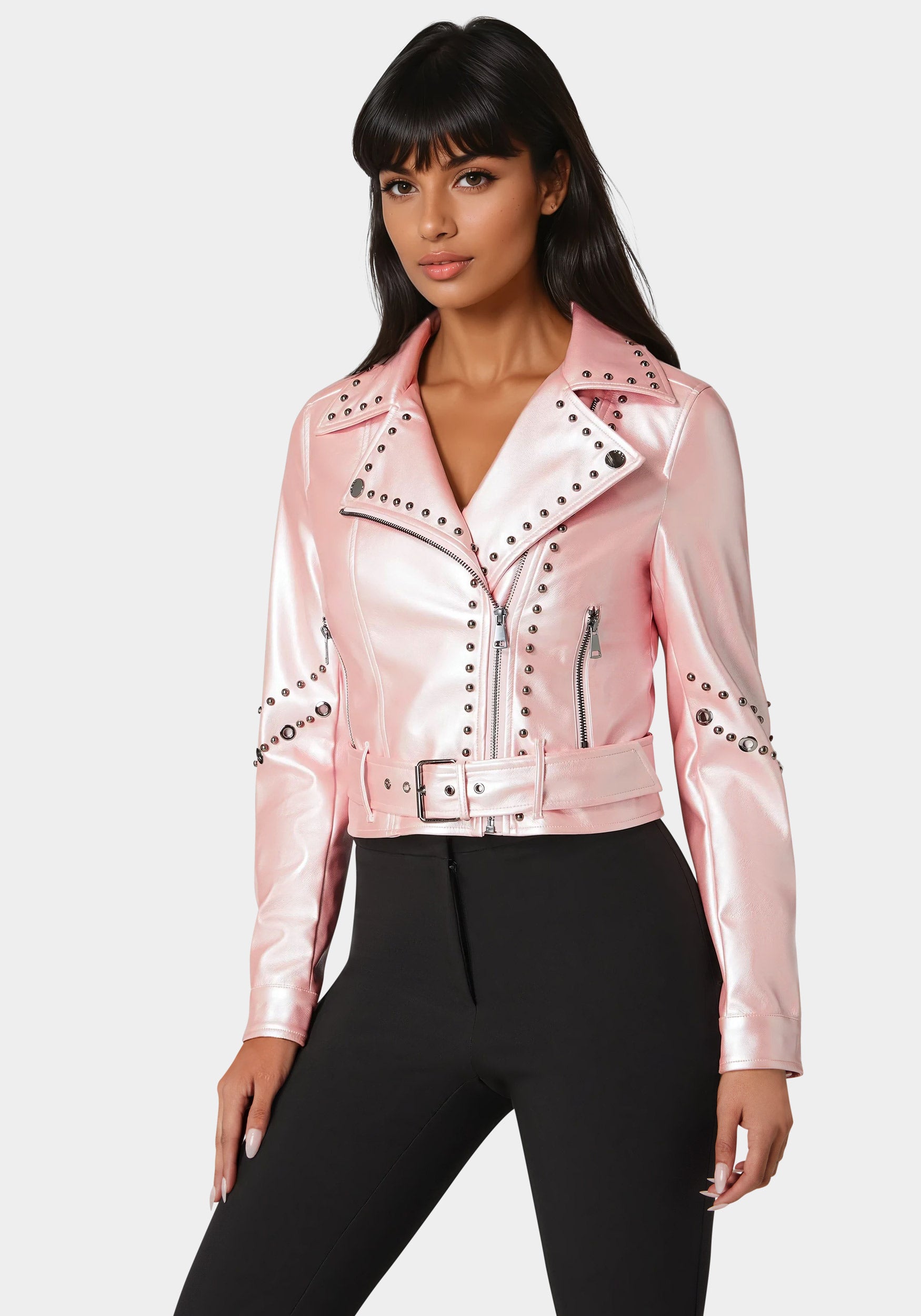 ♡bebe♡　0617 Studded Vegan Leather Moto Jacket – bebe