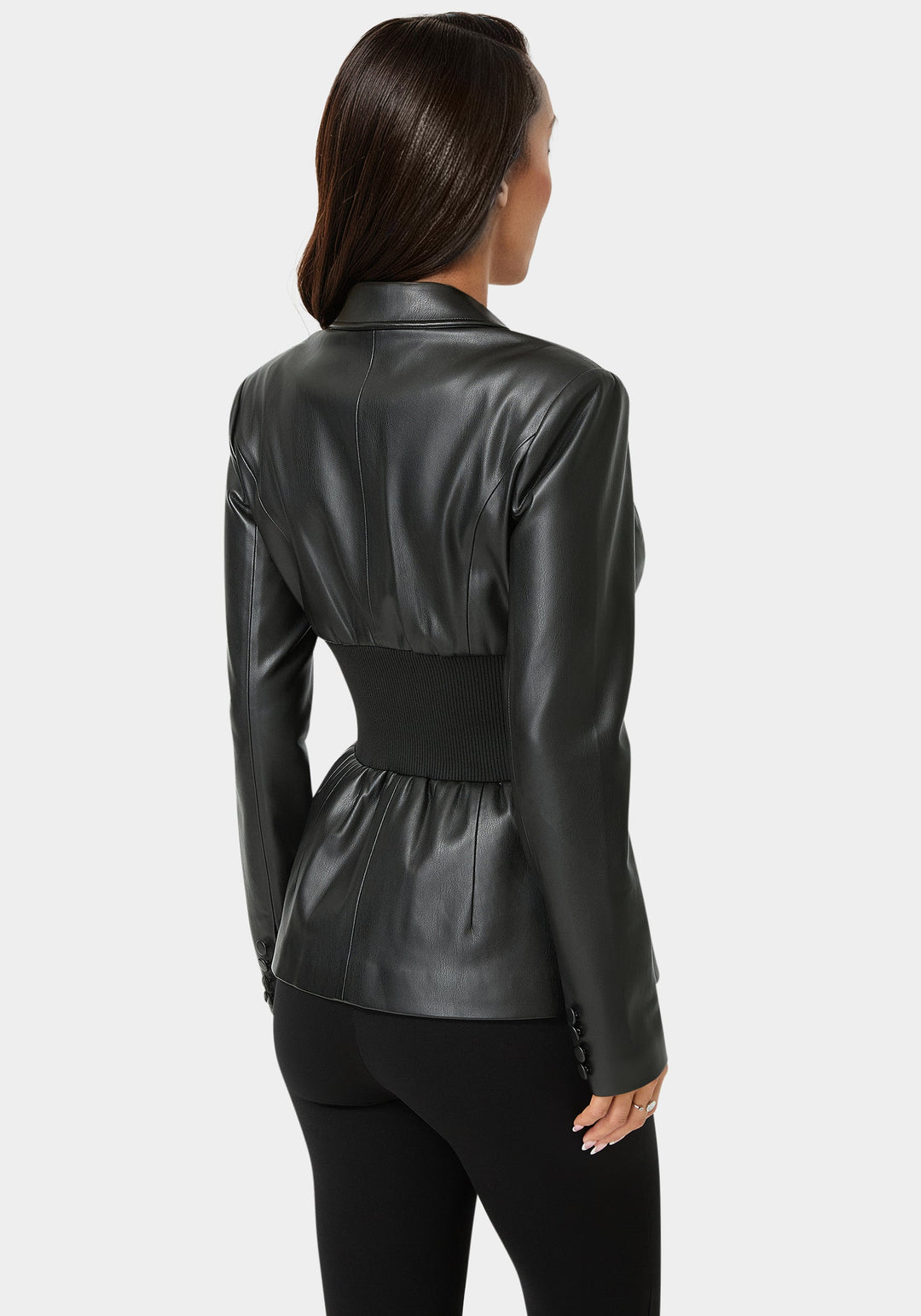 Leather Shell Rib Tailored Vegan Leather Power Rib Combo Blazer – bebe