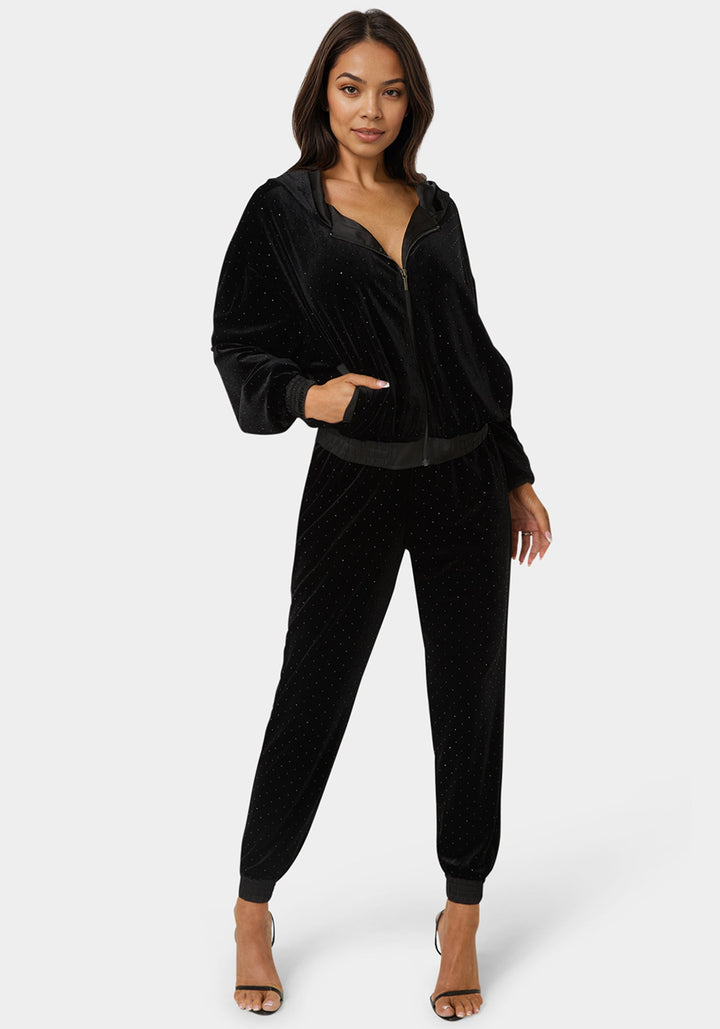 Detail View-Embellished Zip Up Hoodie-Black