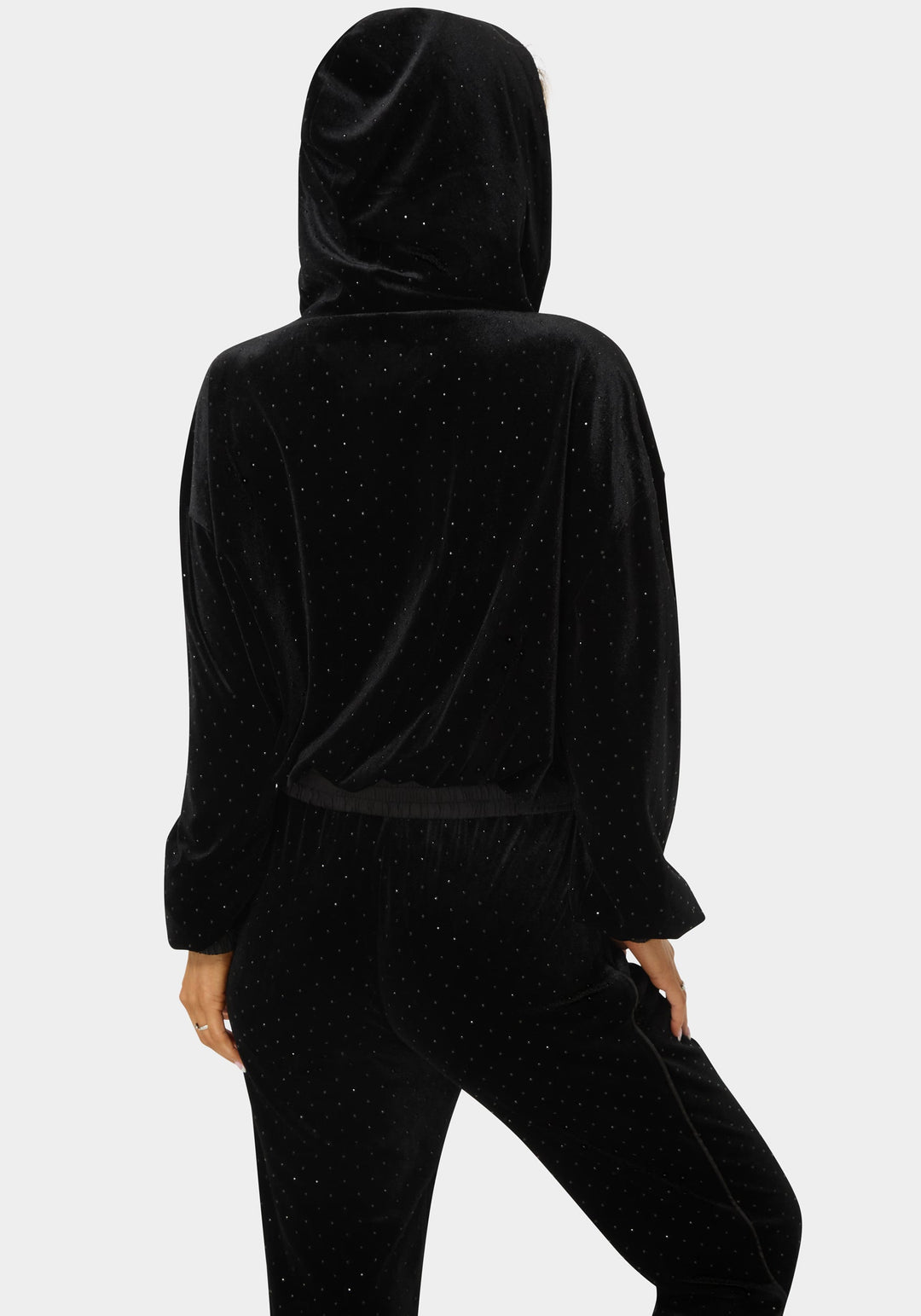 Back View-Embellished Zip Up Hoodie-Black