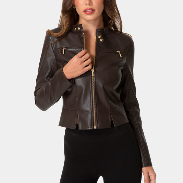 Front View-MOTO BIKER JACKET-CHOCOLATE MARTINI