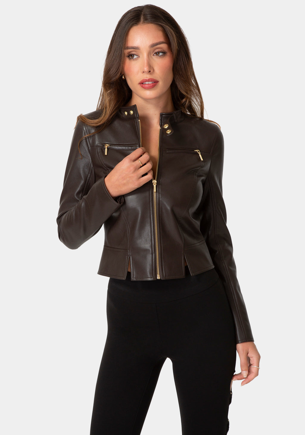 Front View-MOTO BIKER JACKET-CHOCOLATE MARTINI