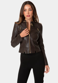 Front View-MOTO BIKER JACKET-CHOCOLATE MARTINI