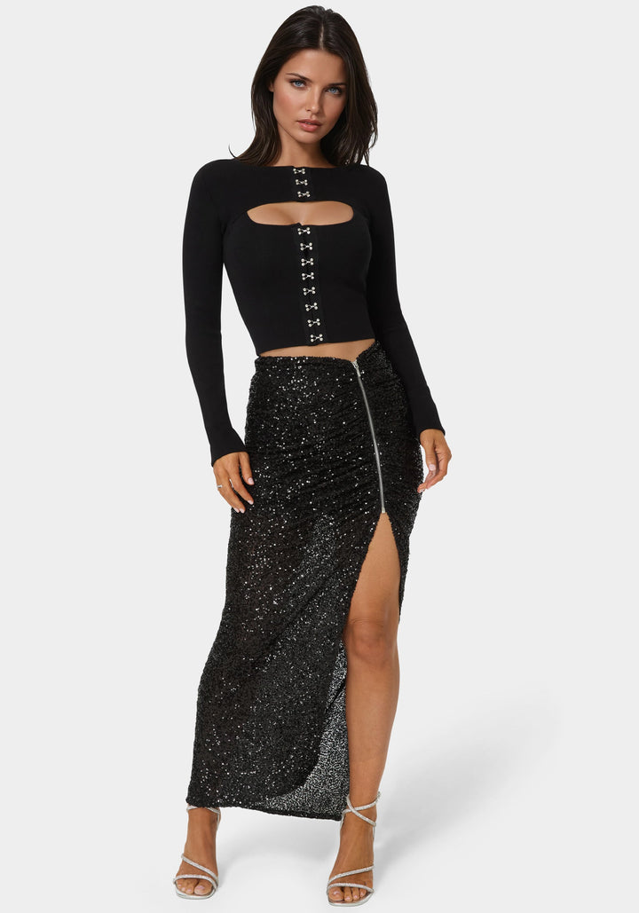 Side View-Sequin Maxi Skirt-BLACK
