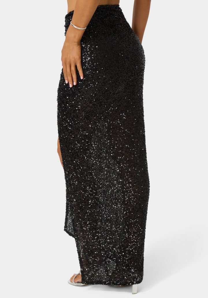 Back View-Sequin Maxi Skirt-BLACK