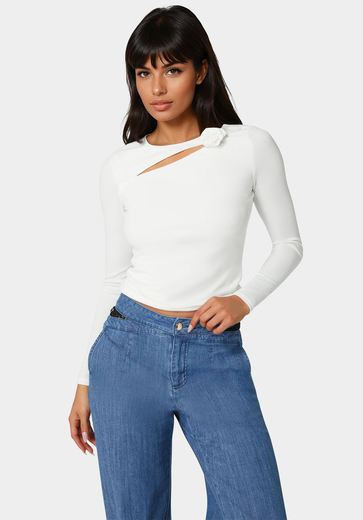 Cut Out Flower Long Sleeve Top