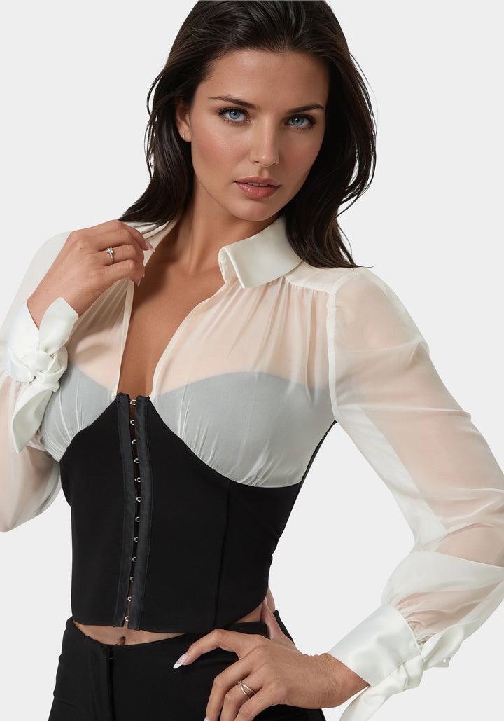 Side View-Corset  Blouse-Black/White Alyssum
