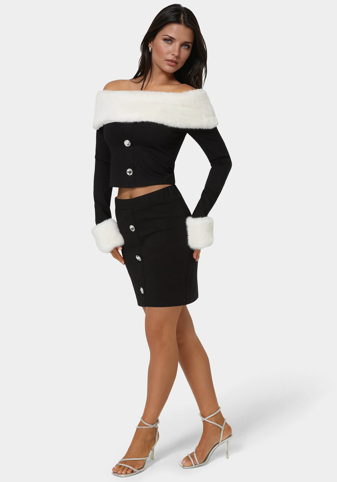 Bebe Women's Off Shoulder Removable Faux Fur Set, Size XL in Black Spandex/Nylon Bebe Women's Off Shoulder Removable Faux Fur Set, Size XL in Black Spandex/Nylon