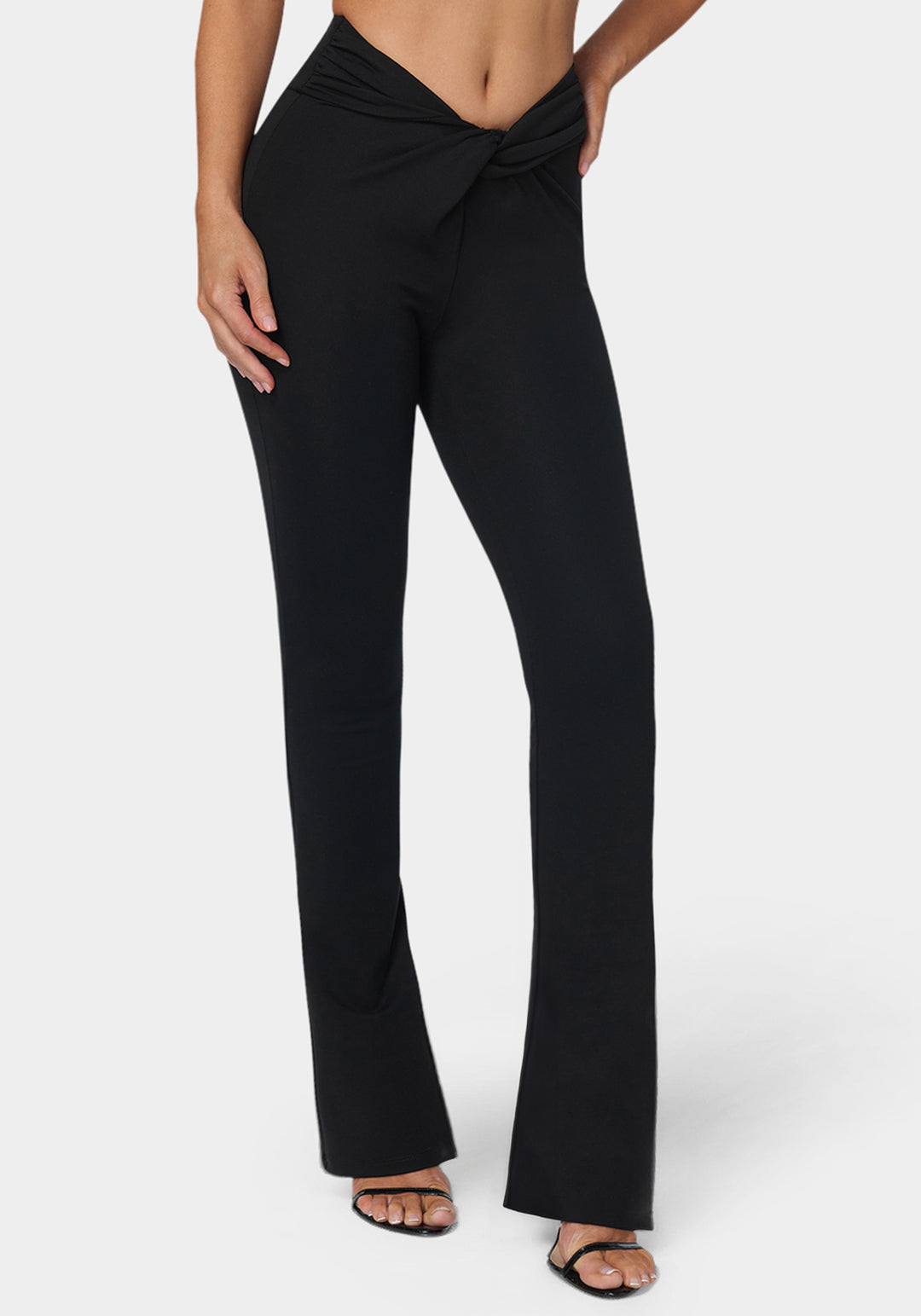 Bebe Twisted Waist Flared Leg Pant - Black Bebe Twisted Waist Flared Leg Pant - Black