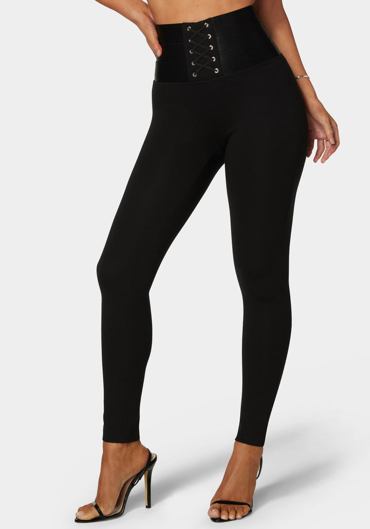 High Waisted Elastic Waistband Lace Up Legging