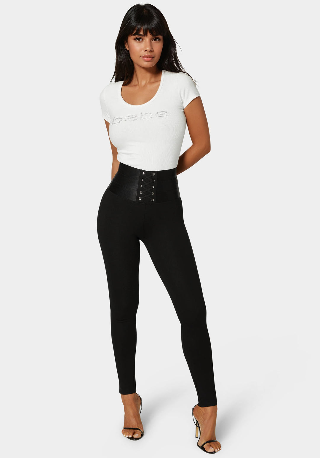 High Waisted Elastic Waistband Lace Up Legging