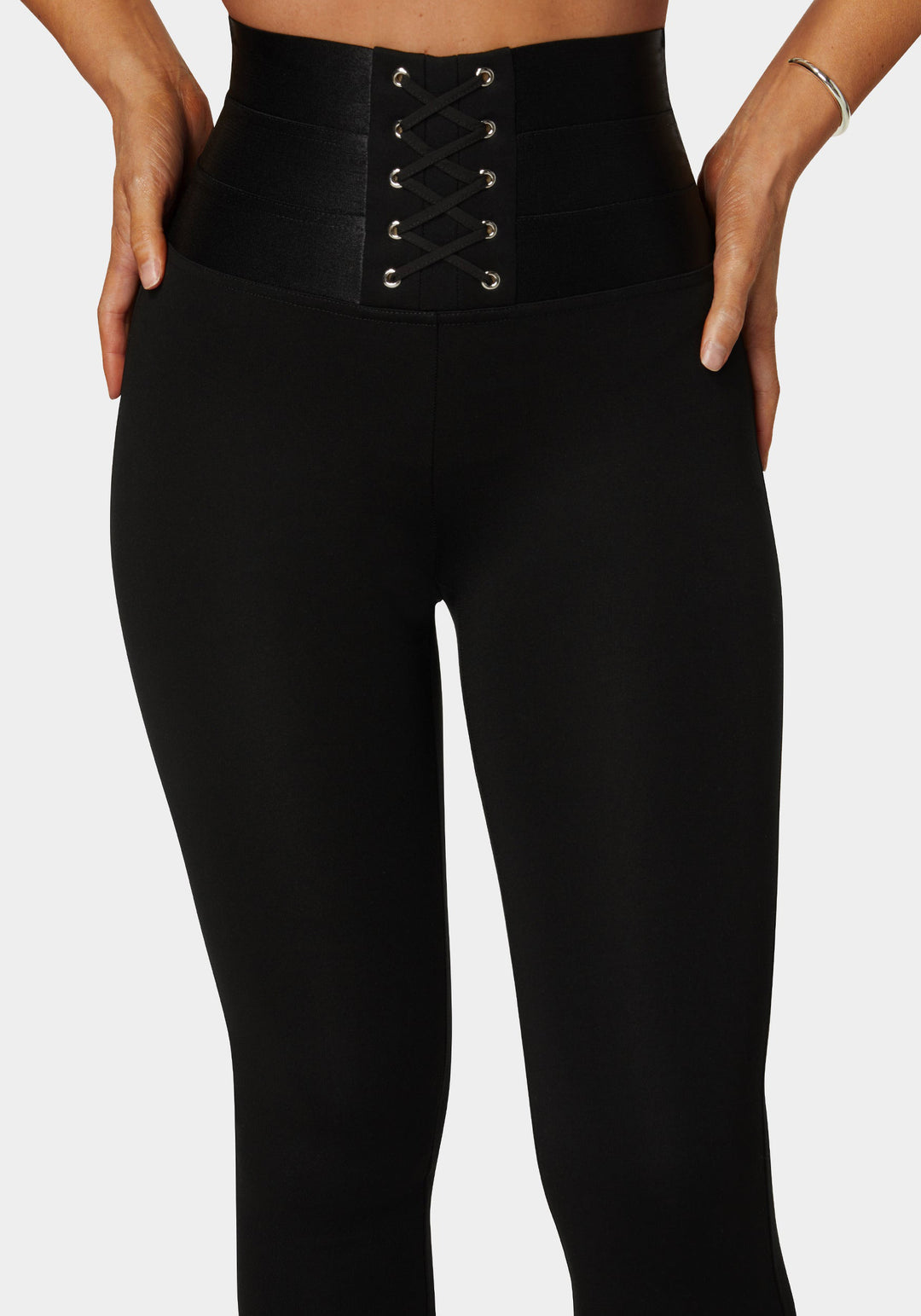 High Waisted Elastic Waistband Lace Up Legging
