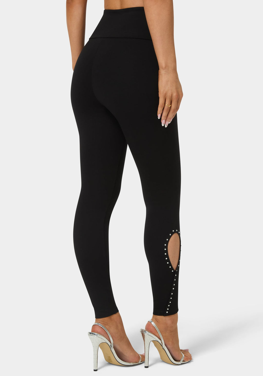 Back View-High Waist Rhinestone Legging-Black