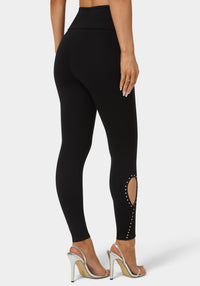 Back View-High Waist Rhinestone Legging-Black