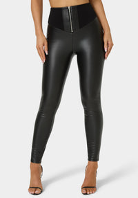 Front View-High Waist Vegan Leather Legging-Black