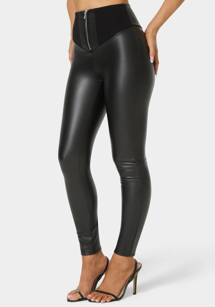 Side View-High Waist Vegan Leather Legging-Black