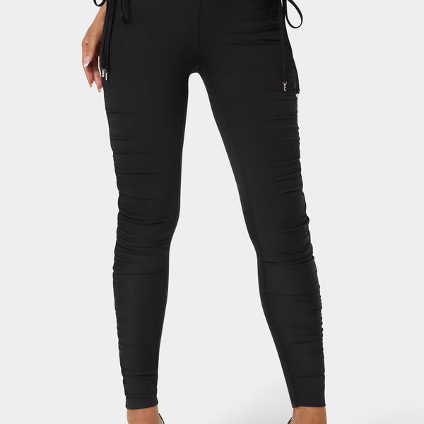 Front View-High Waist Bebe Gem Legging-Black