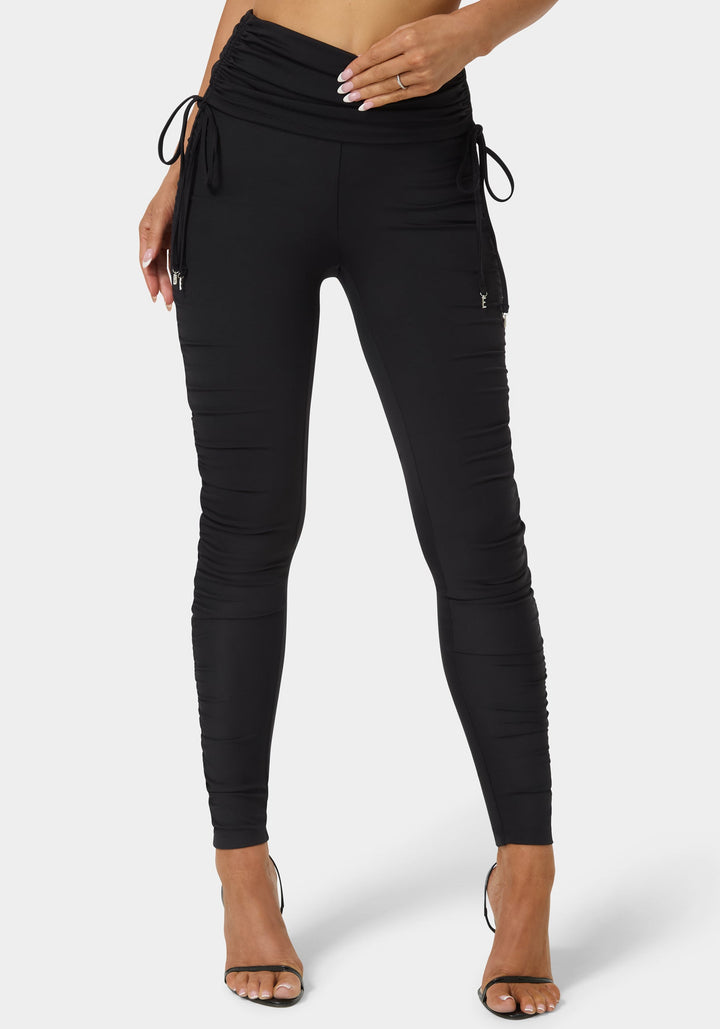 Front View-High Waist Bebe Gem Legging-Black